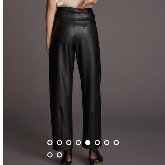 NEW Anthropologie Maeve black vegan leather taper pleated pants - Picture 5 of 16